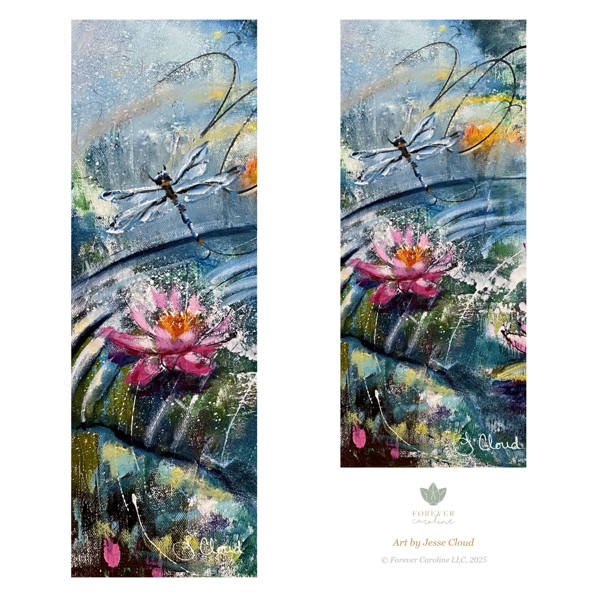 Bookmark w/ Pink Lotus and Dragonfly Artwork | Double-Sided w/ Tassel