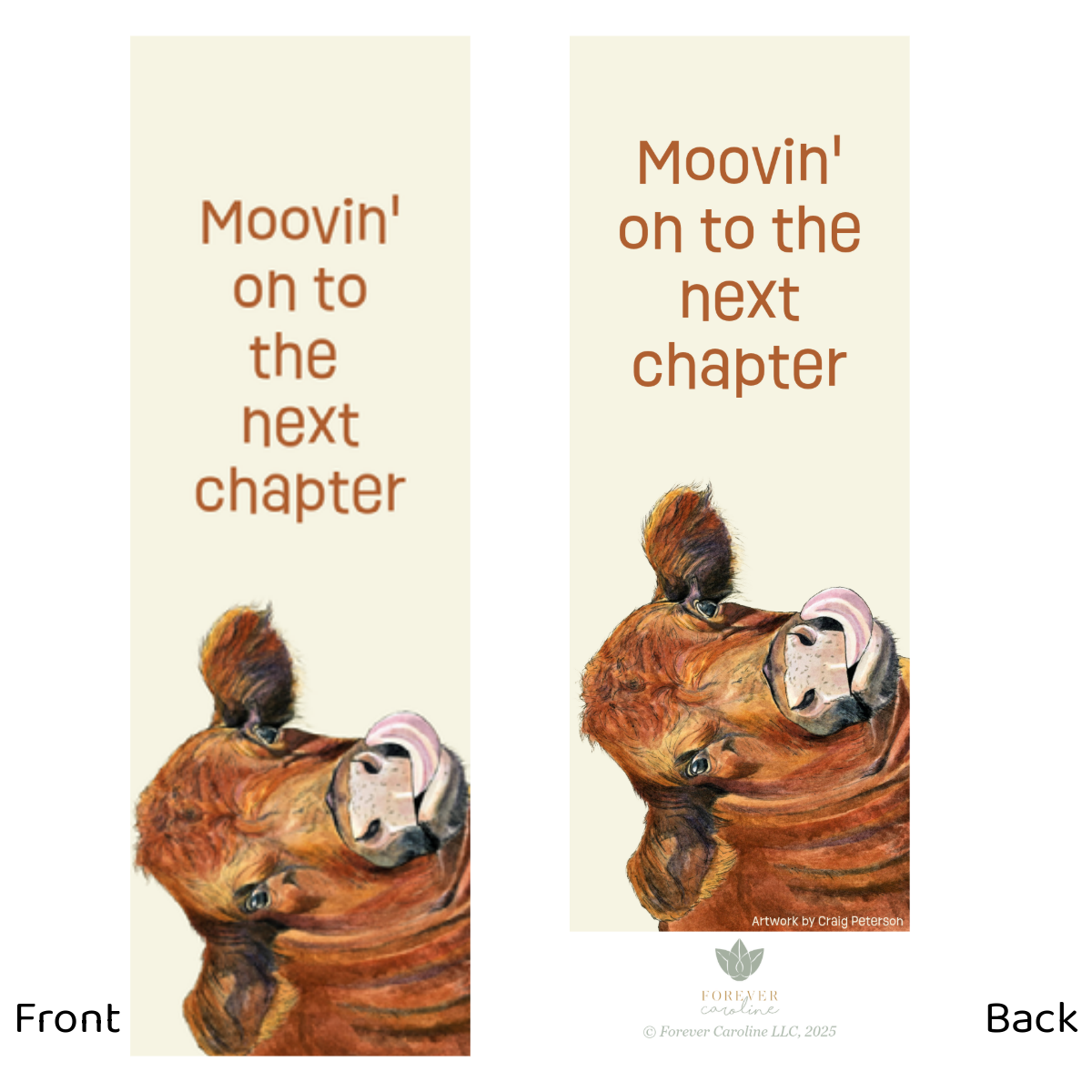 Bookmark w/ Whimsical Cow & "Mooving on to Next Chapter"