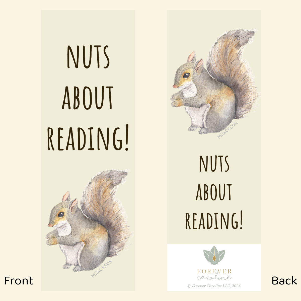 Bookmark w/ Squirrel Artwork & "Nuts About Reading"