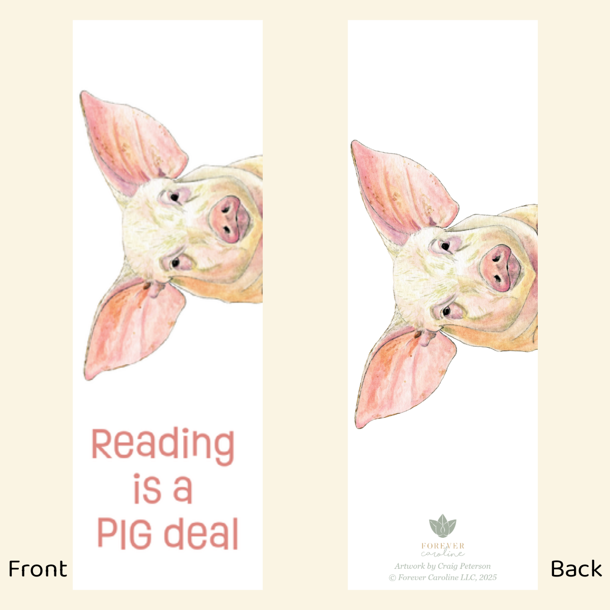 Bookmark w/ Whimsical Pig & "Reading is a PIG Deal!"
