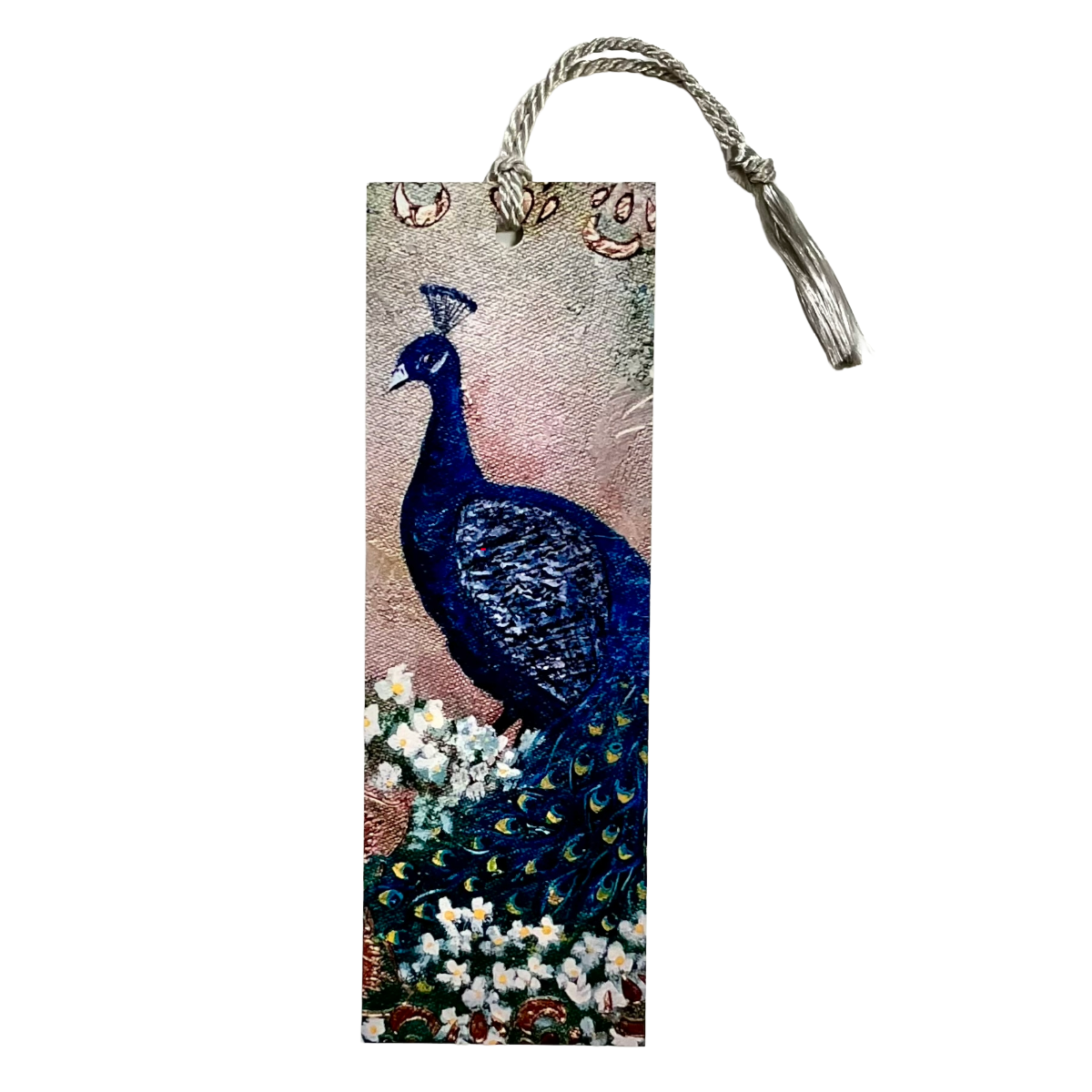 Bookmark w/ Tapestry Style Peacock Artwork | Double-Sided w/ Tassel