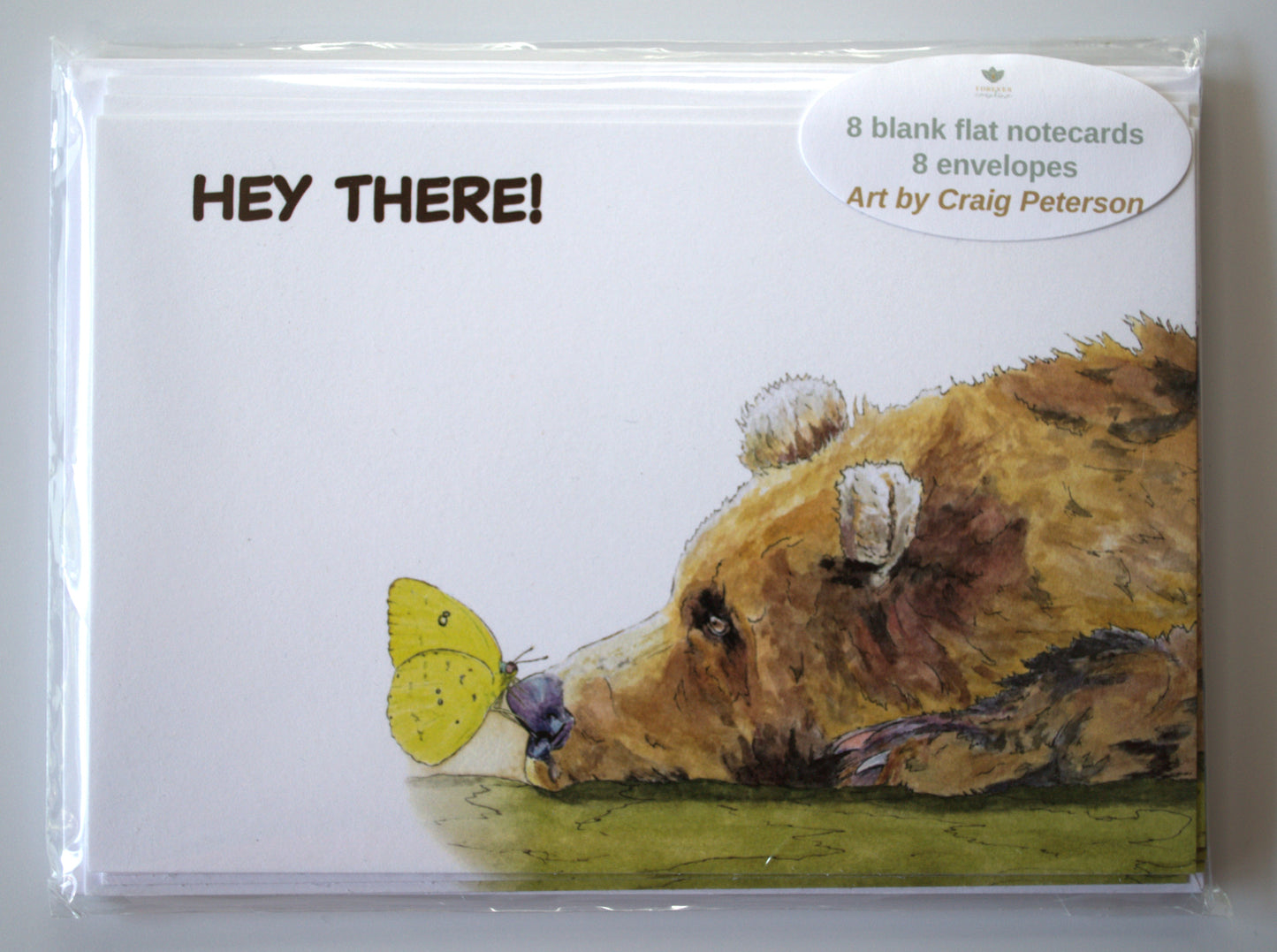 Flat Note Cards with Bear with Butterfly | Set of 8 Cards & Envelopes