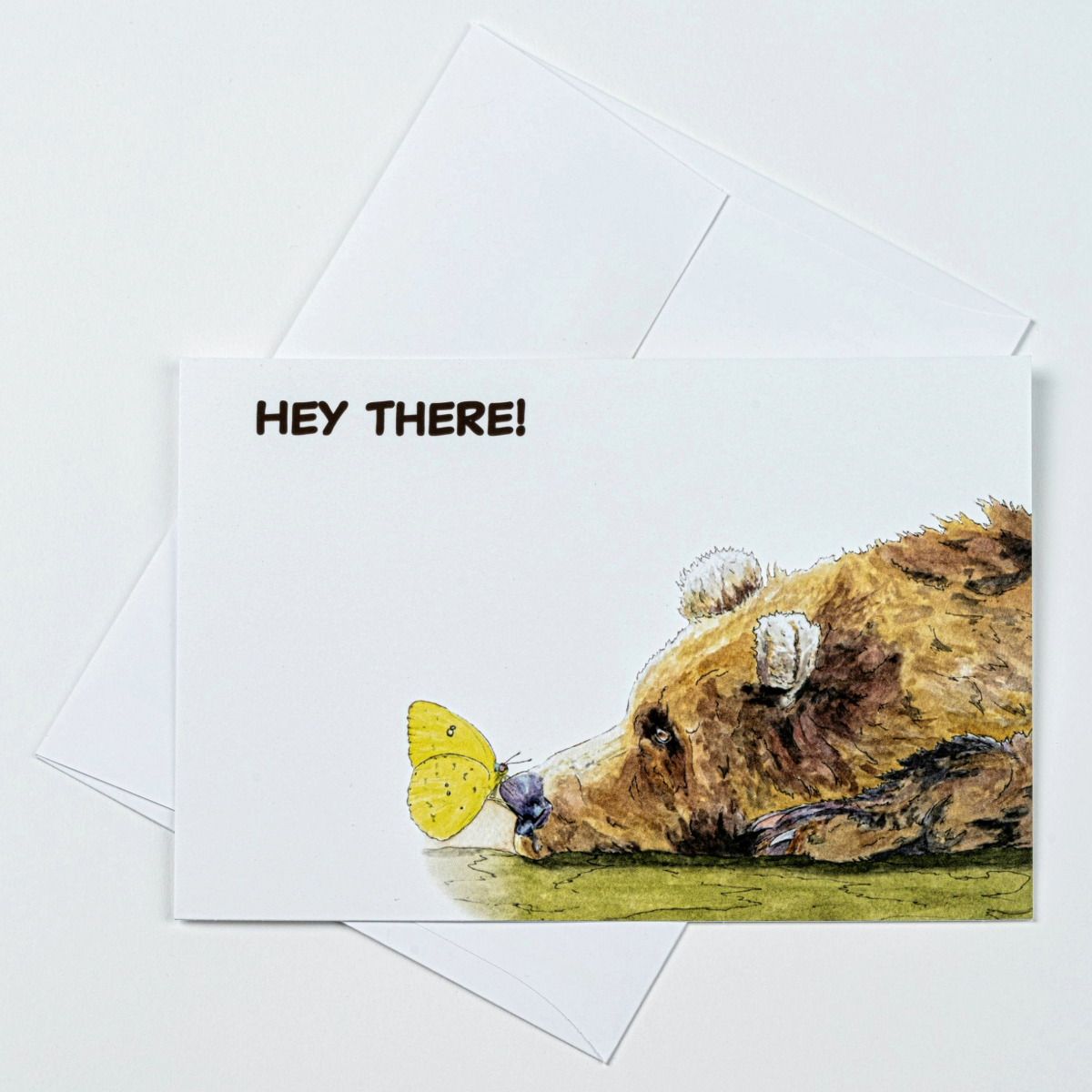 Flat Note Cards with Bear with Butterfly | Set of 8 Cards & Envelopes