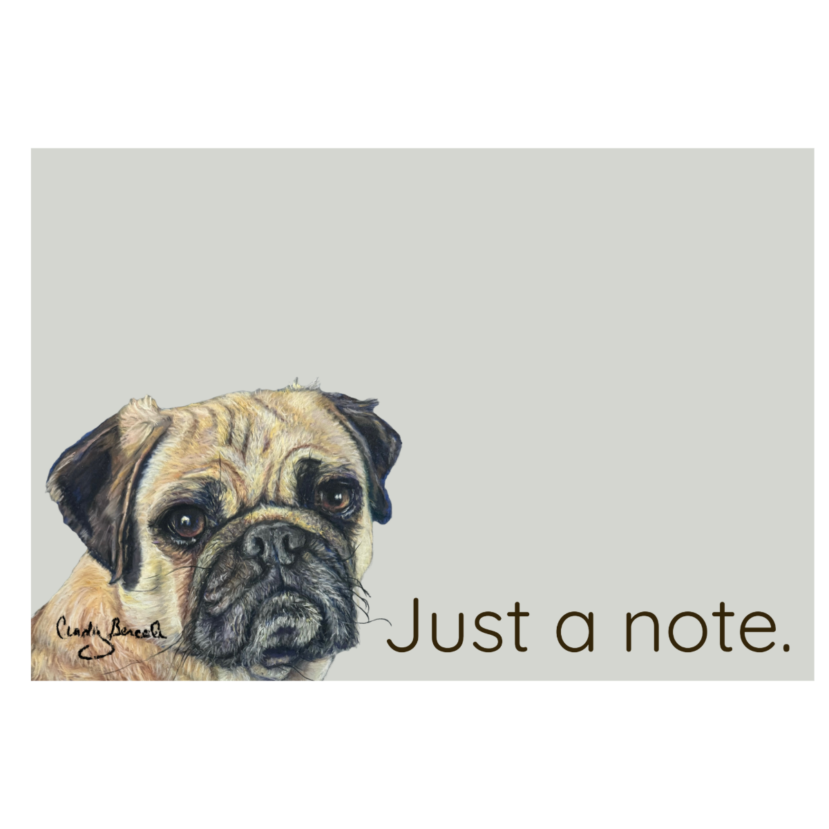 Flat Note Cards with Pug Dog Artwork | Set of 8 Cards & Envelopes
