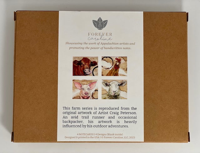 Farm Animals All-Occasion Blank Boxed Notecard Set | Chicken, Cow, Pig and Sheep Cards