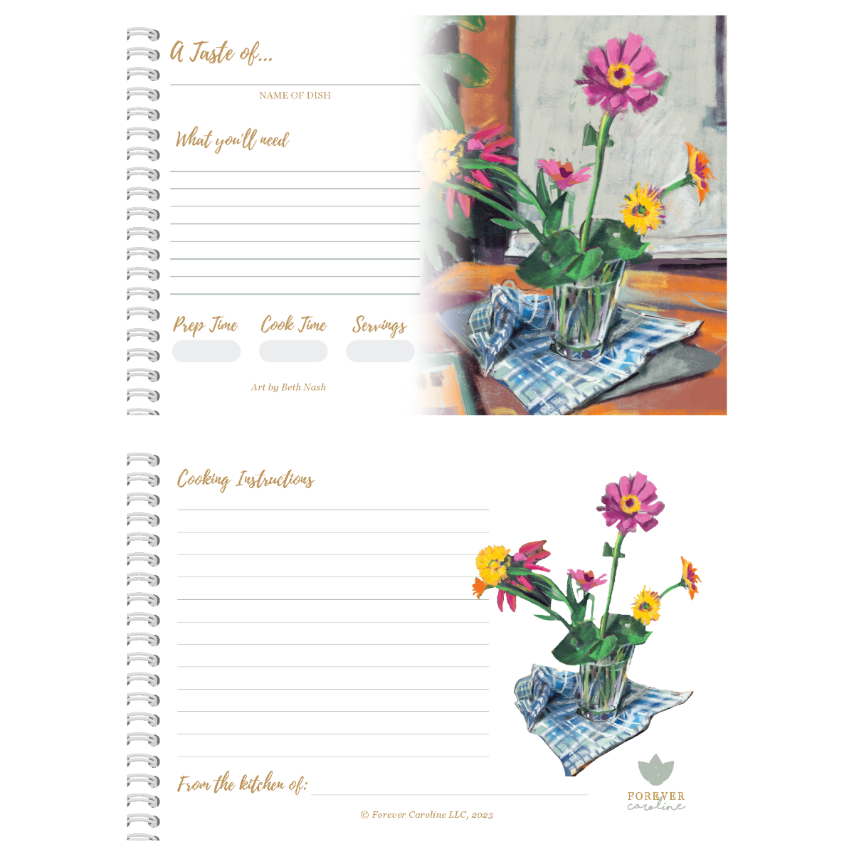 Recipe Cards Gift Set w/ Colorful Flowers Artwork | 8 Cards
