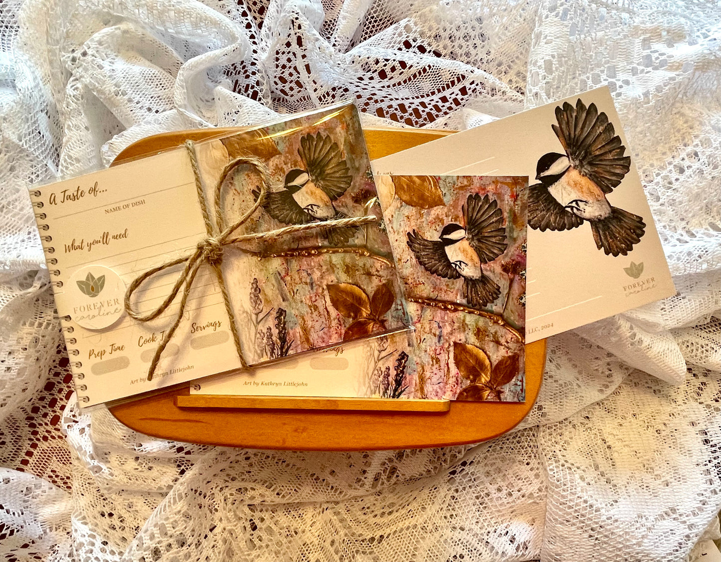 Recipe Cards Gift Set w/ Elegant Chickadee Artwork | 8 Cards