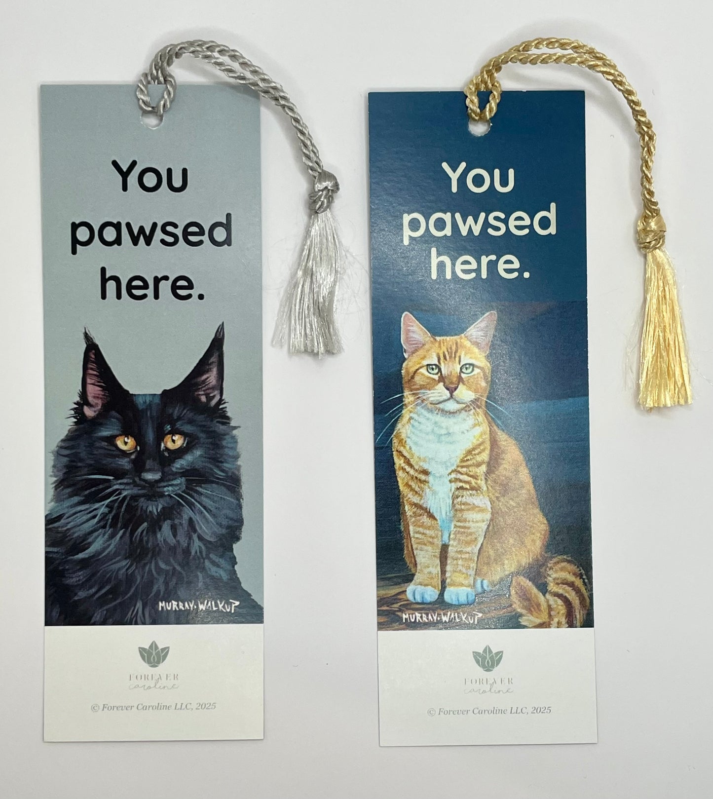 Bookmark w/ Black or Orange Cat Artwork & "You Pawsed Here" Message