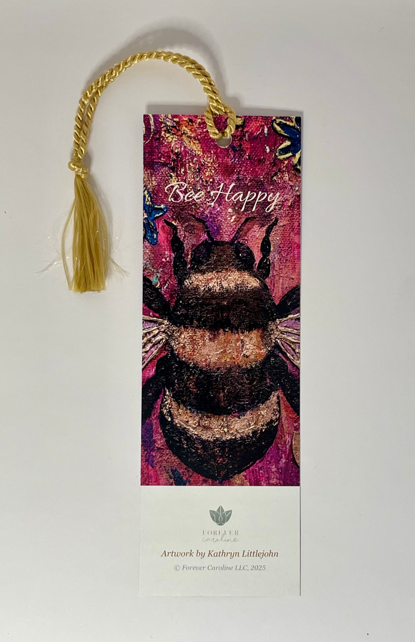 Bookmark w/ Bee Artwork & "Bee Happy" Message | Double-Sided w/ Tassel