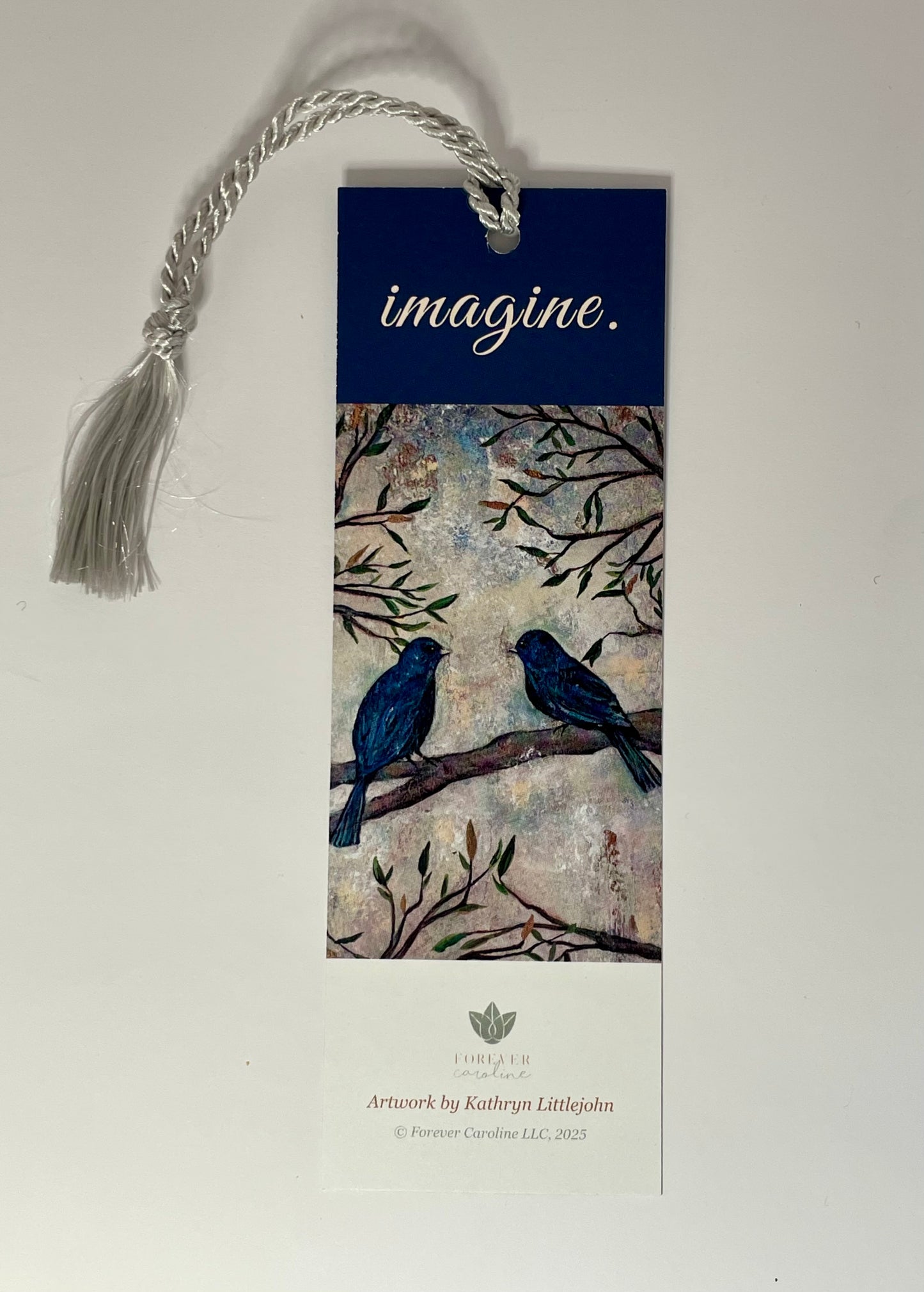Bookmark w/ Birds & Branches Artwork & "Imagine" Message | Double-Sided w/ Tassel