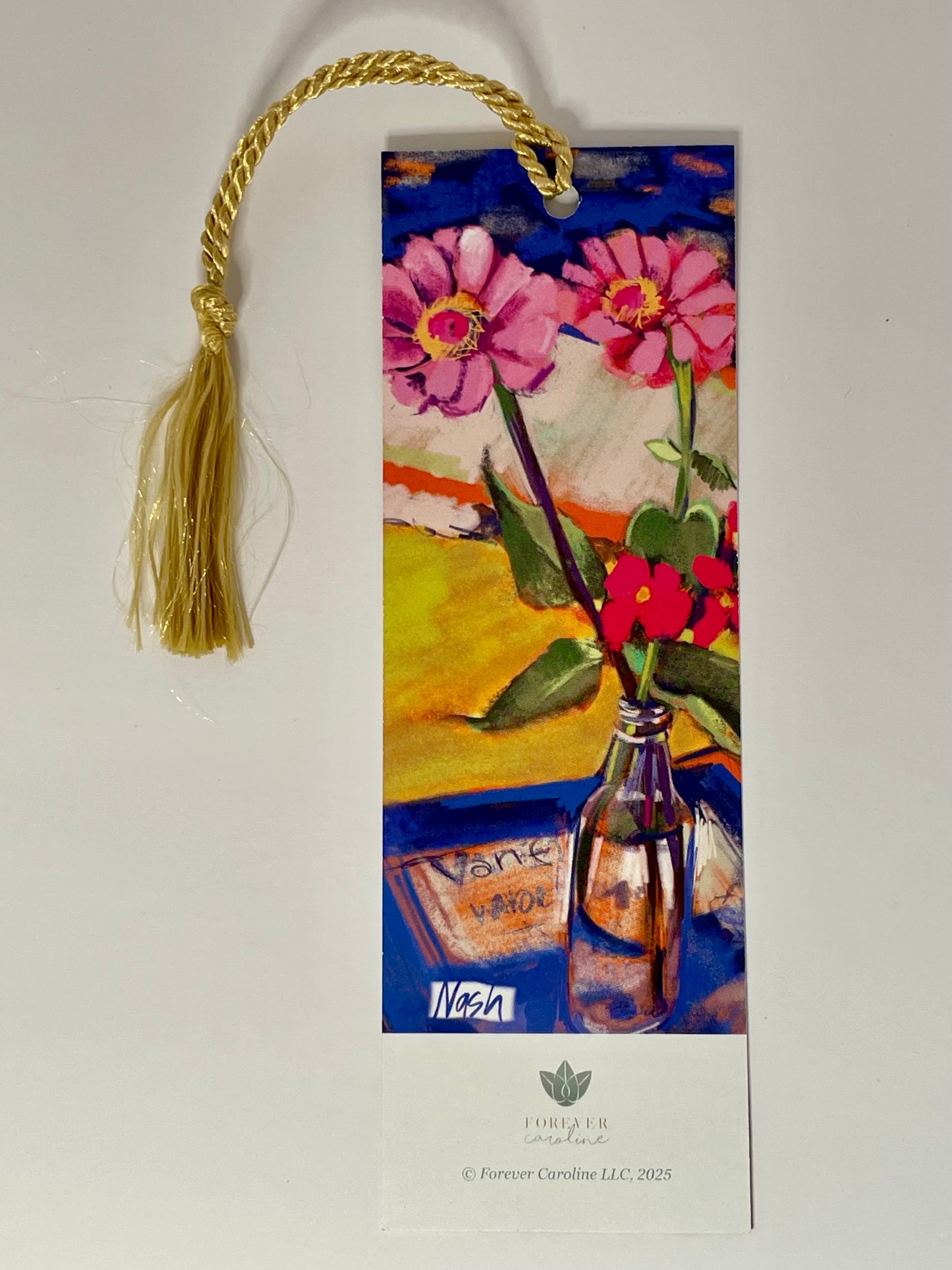 Bookmark w/ "Beautiful Blooms" Flowers in a Jar Artwork | Double-Sided w/ Tassel