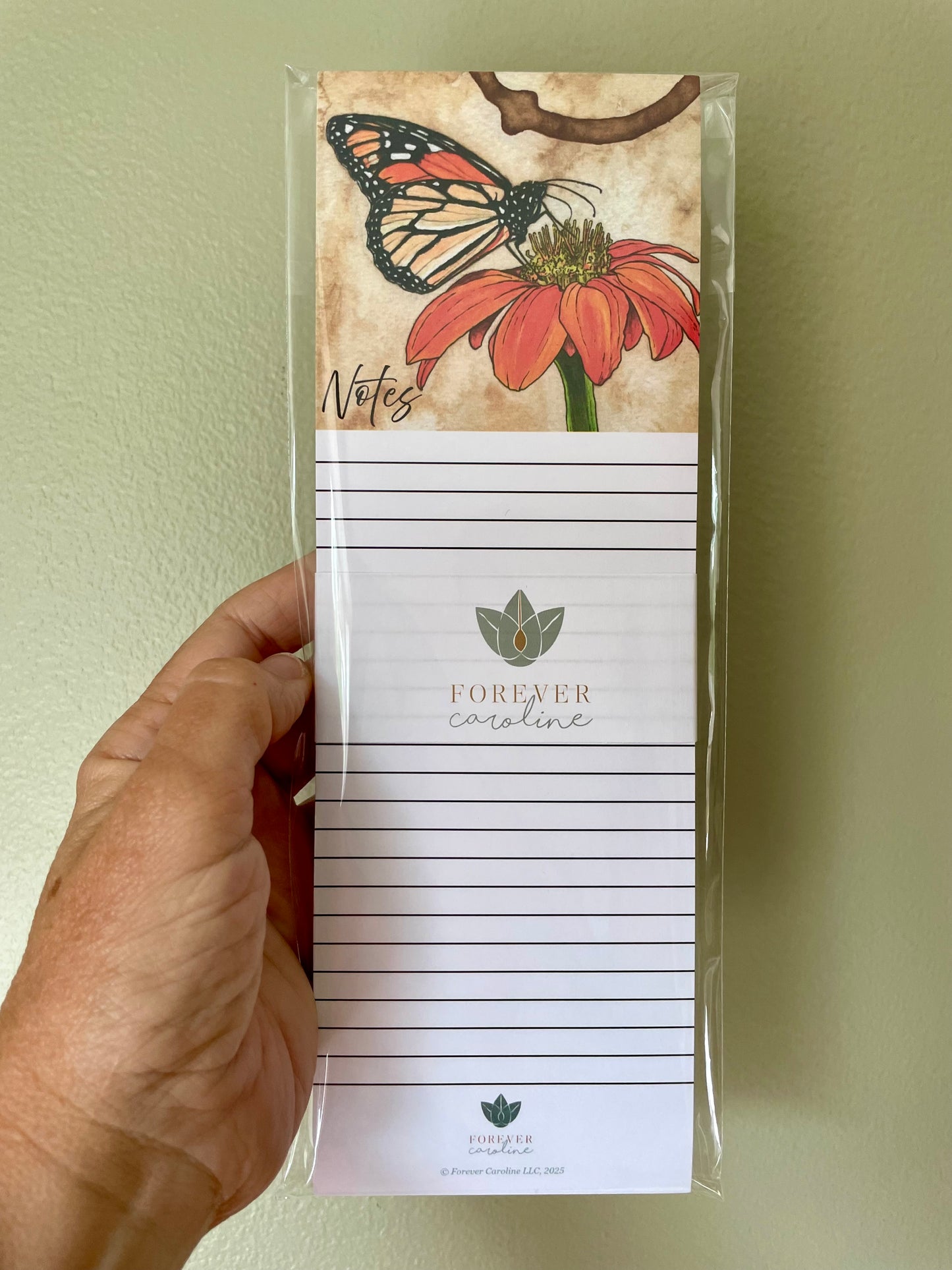 Magnetic Notepad w/ Monarch Butterfly & Orange Coneflower Artwork