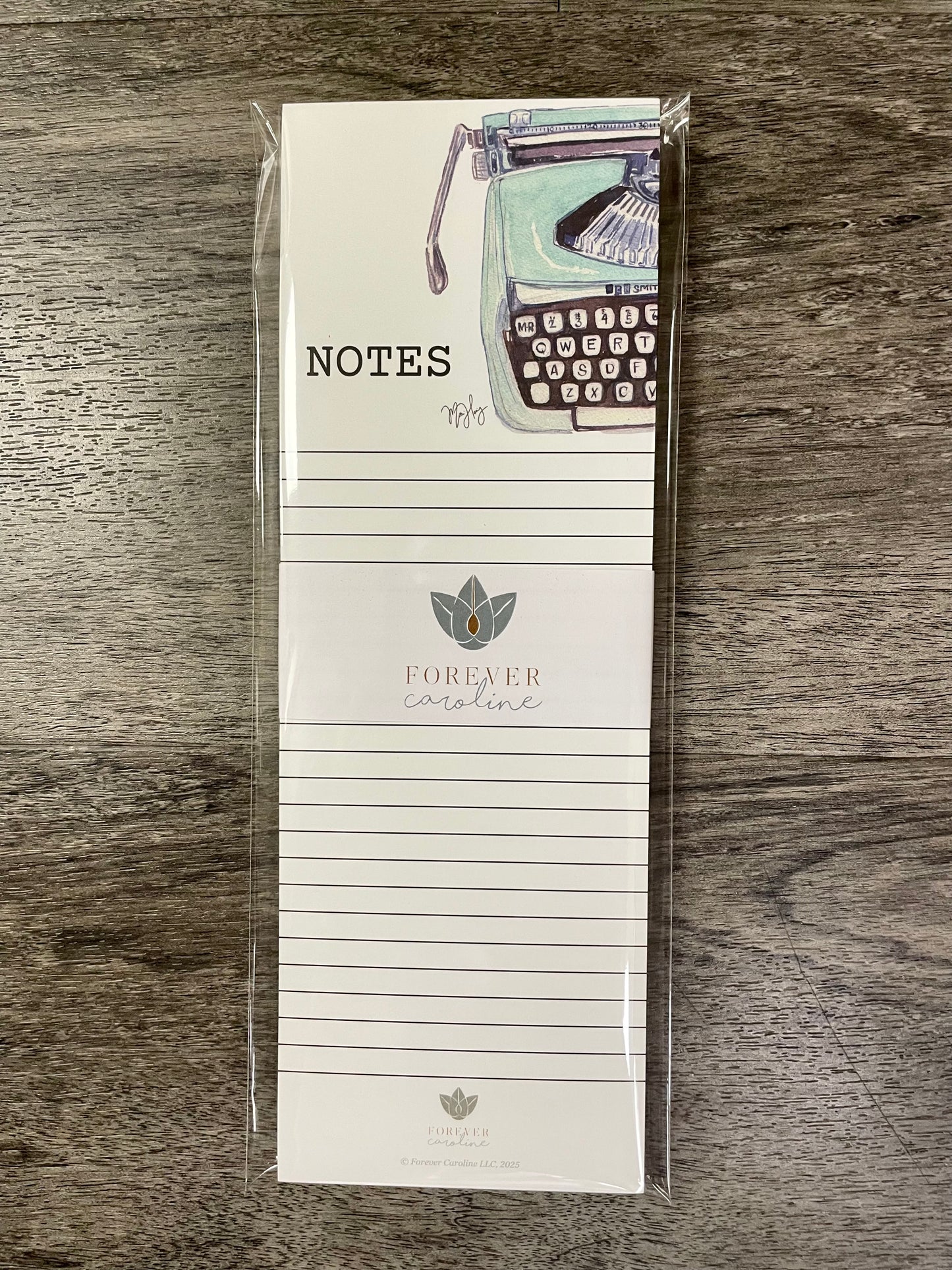 Magnetic Notepad w/ Vintage Blue Typewriter Artwork & "Notes"