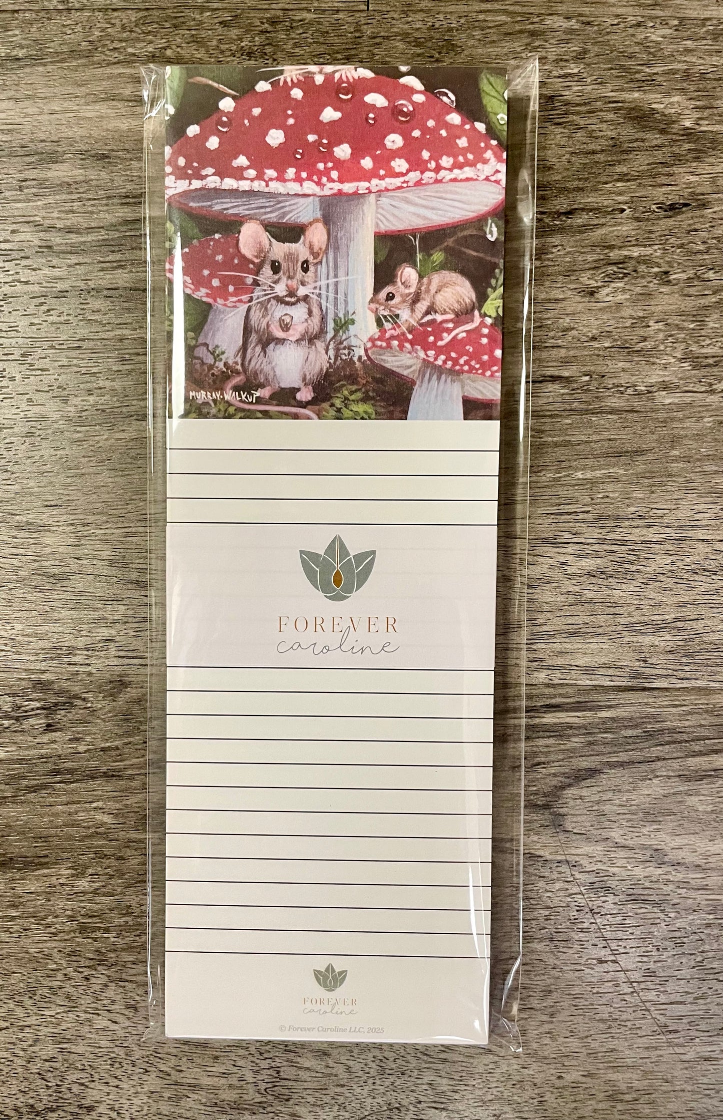 Magnetic Notepad w/ Mice & Red Toadstool Artwork | Cute Mouse Memo Pad