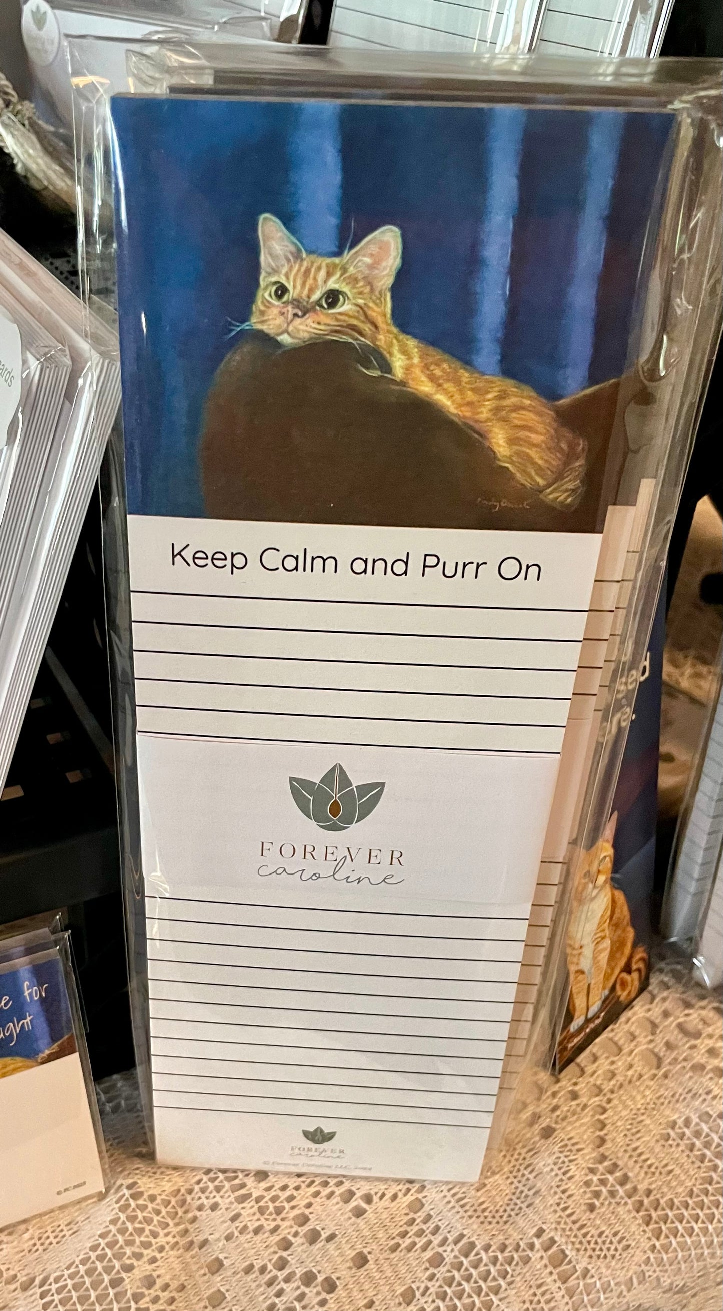 Magnetic Notepad w/ Orange Cat Art and "Keep Calm and Purr On" Message