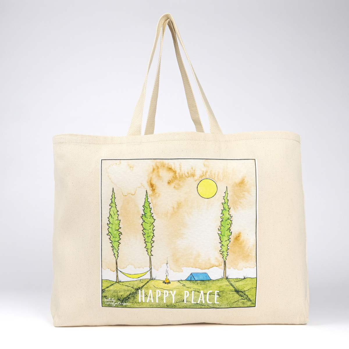 Camping "Happy Place" Jumbo Tote Bag for Visits to Camp, Overnight Trips and More