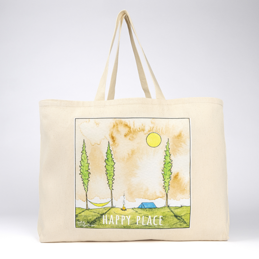 Camping "Happy Place" Jumbo Tote Bag for Visits to Camp, Overnight Trips and More