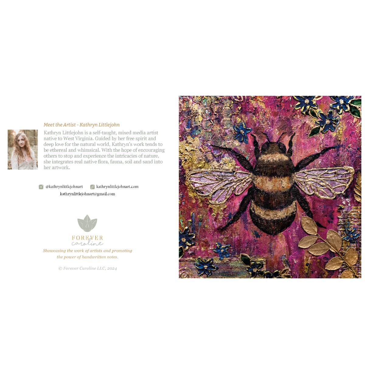 Elegant Bee All-Occasion Blank Single Notecard OR 4 Card Set