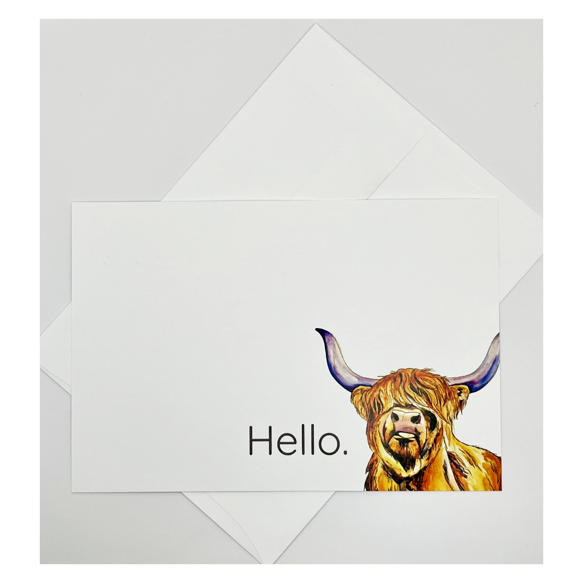 Flat Note Cards with Highland Cow Art | Set of 8 Cards & Envelopes