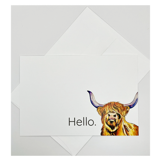 Flat Note Cards with Highland Cow Art | Set of 8 Cards & Envelopes