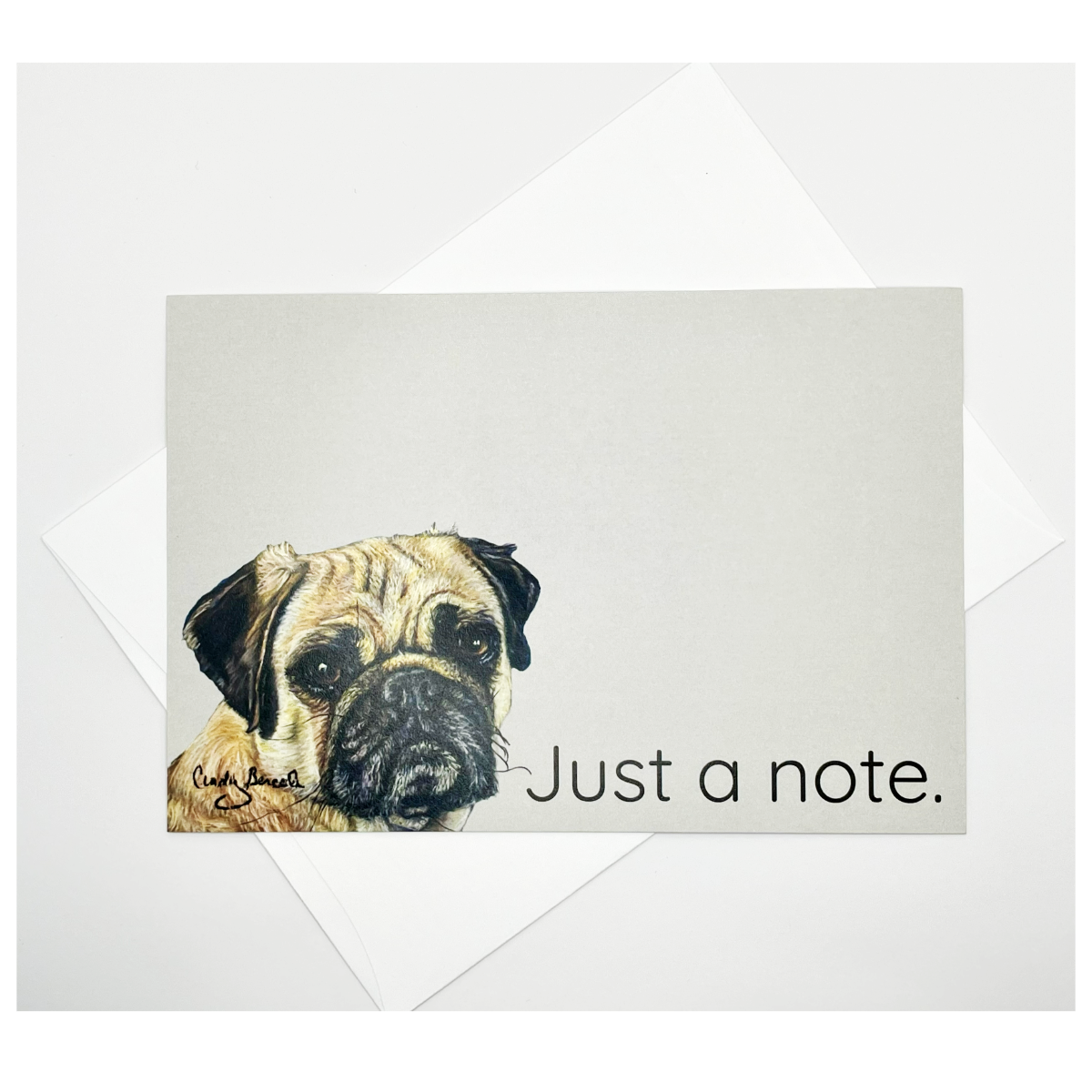 Flat Note Cards with Pug Dog Artwork | Set of 8 Cards & Envelopes