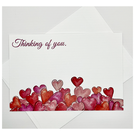 Flat Note Cards with Cascading Hearts | Set of 8 Cards & Envelopes