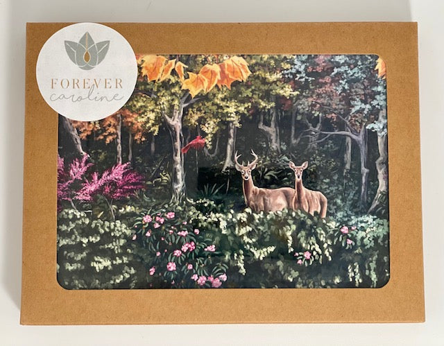 Forest Notecard Set | Deer, Black Bear, Trout, Cardinal, Lush Foliage | 4 Cards