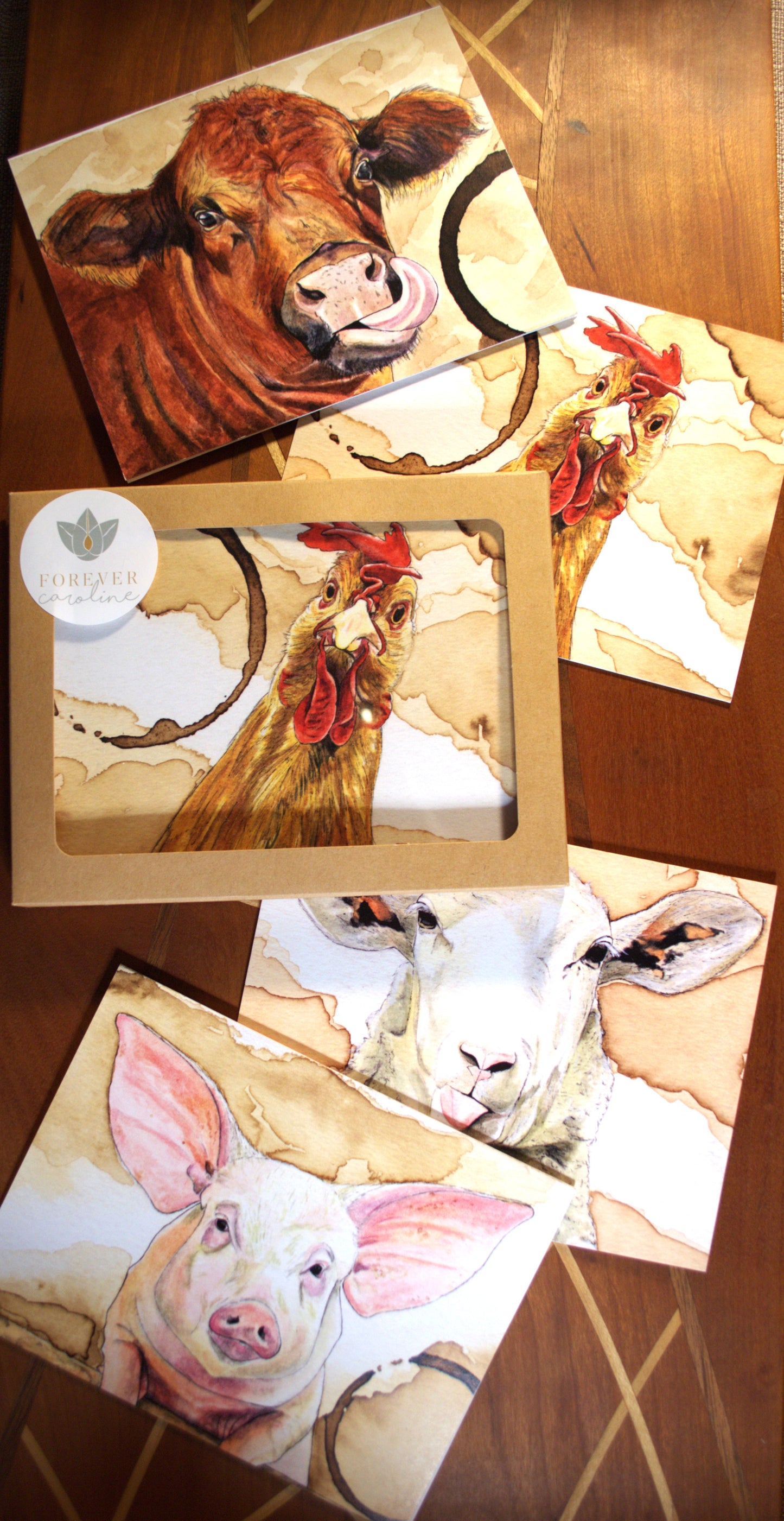 Farm Animals All-Occasion Blank Boxed Notecard Set | Chicken, Cow, Pig and Sheep Cards