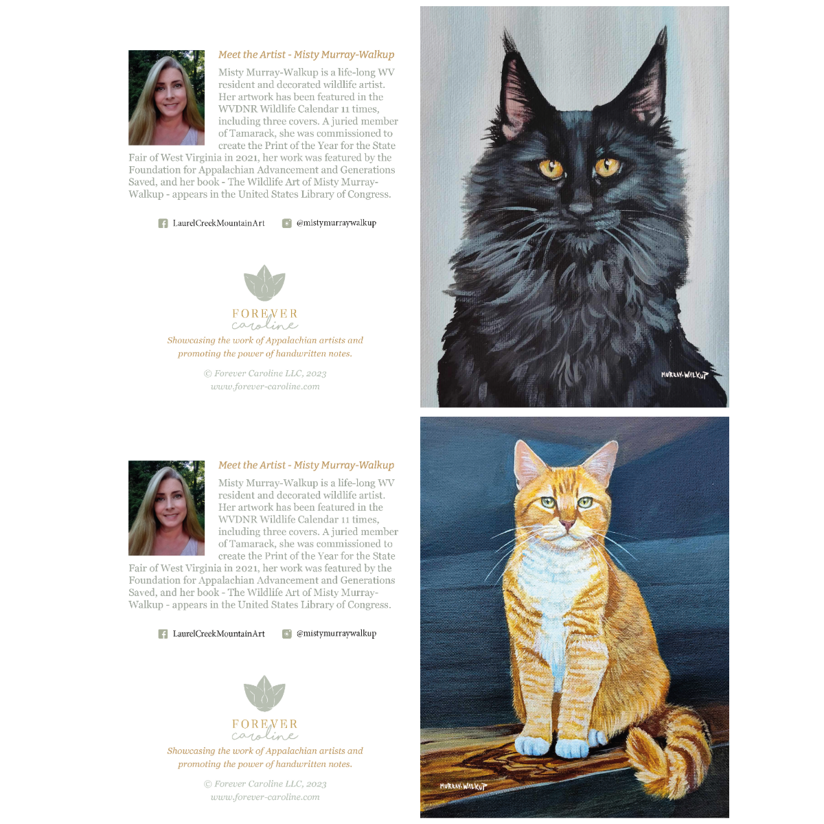 Cat All-Occasion Blank Boxed Notecard Set | Black Cat and Orange Cat | 4 Card Set