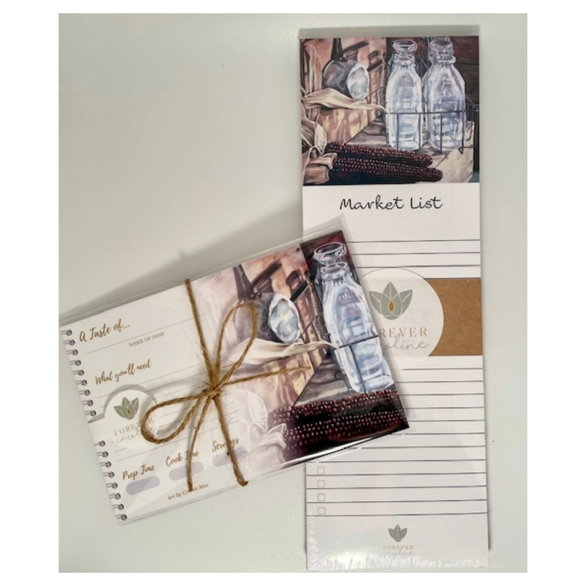 Vintage Kitchen Gift Featuring Magnetic Market List and Eight-Card Recipe Card Set