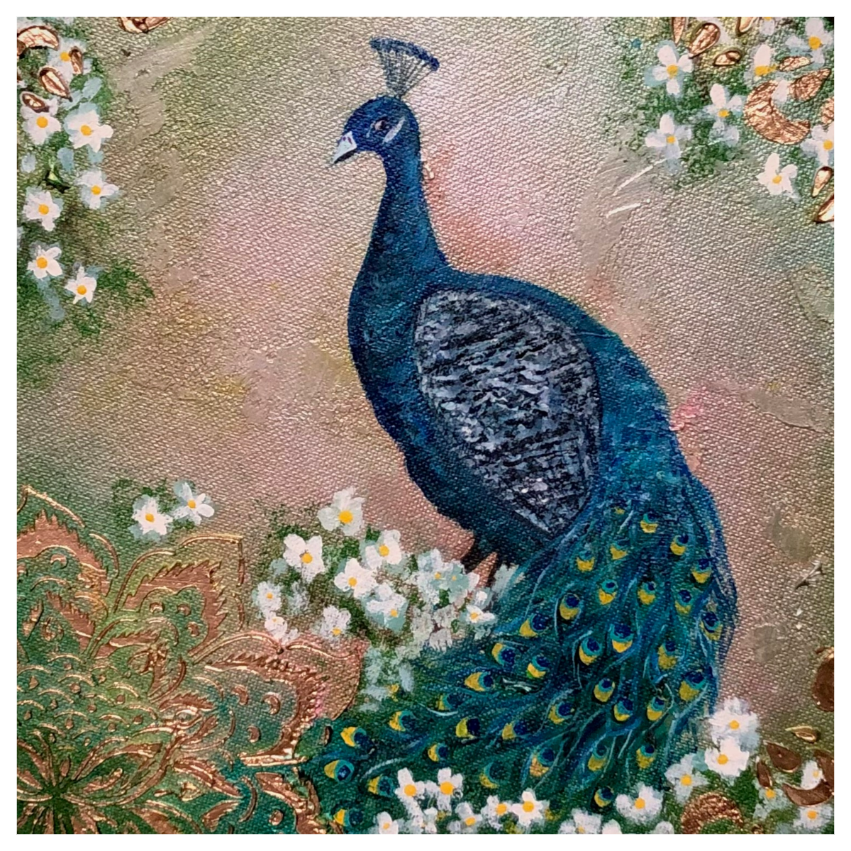 Peacock Tapestry Square All-Occasion Blank Notecard OR 4-Card Set