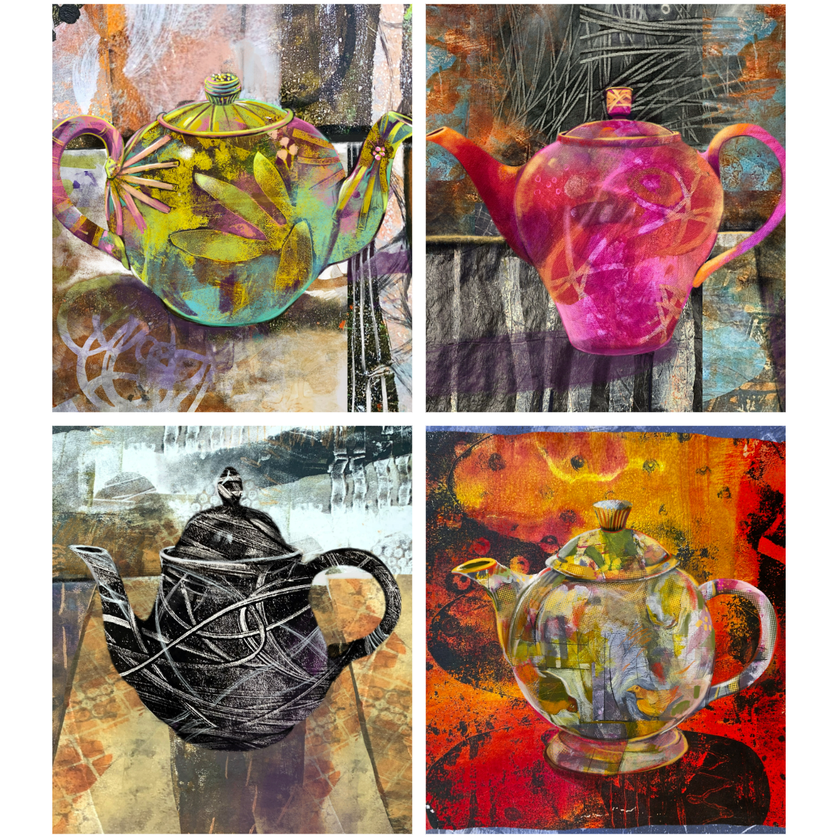 Colorful Teapot Collection All-Occasion Notecard Set | 4 Card Set
