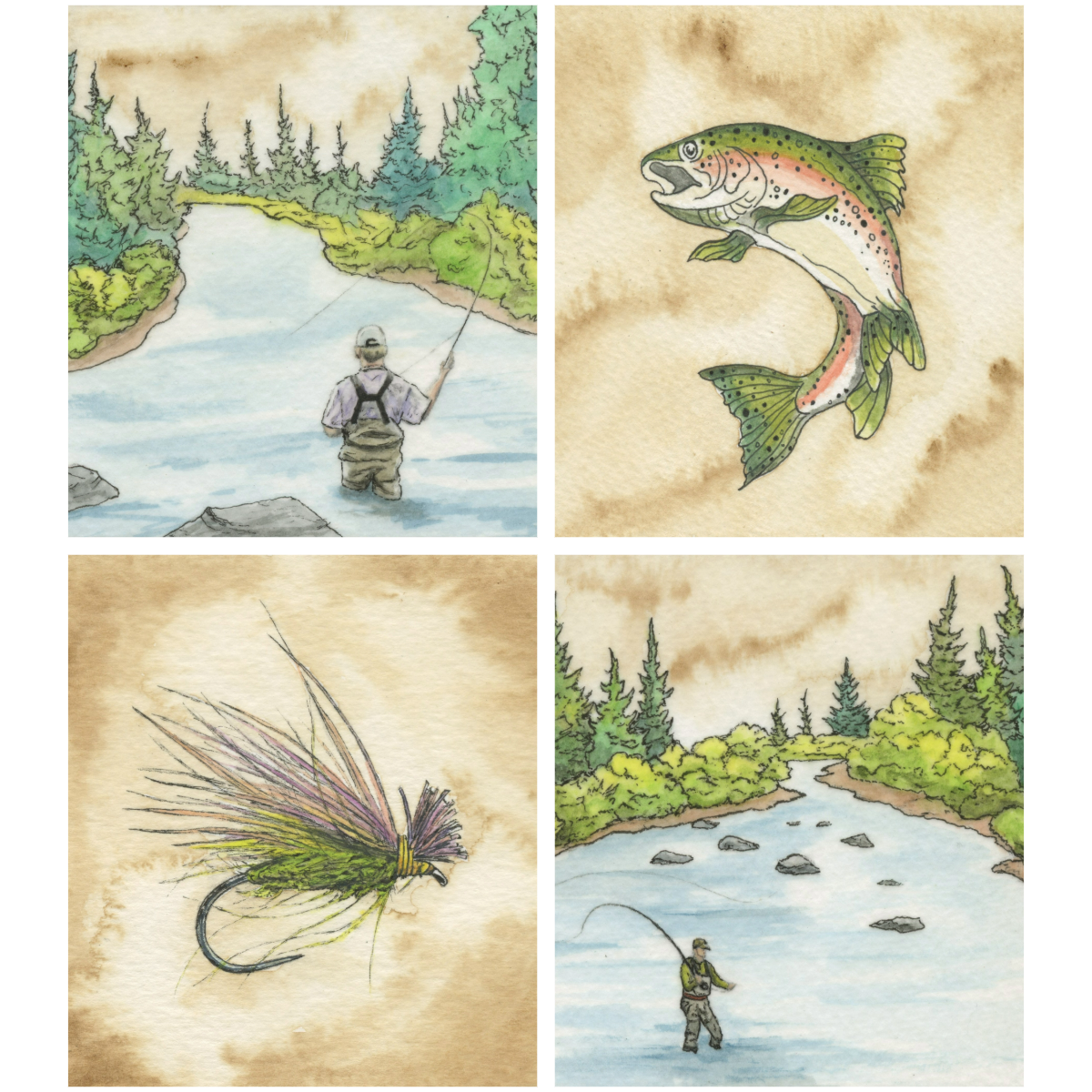 Fly Fishing All-Occasion Blank Notecard Set | 4 Card Set
