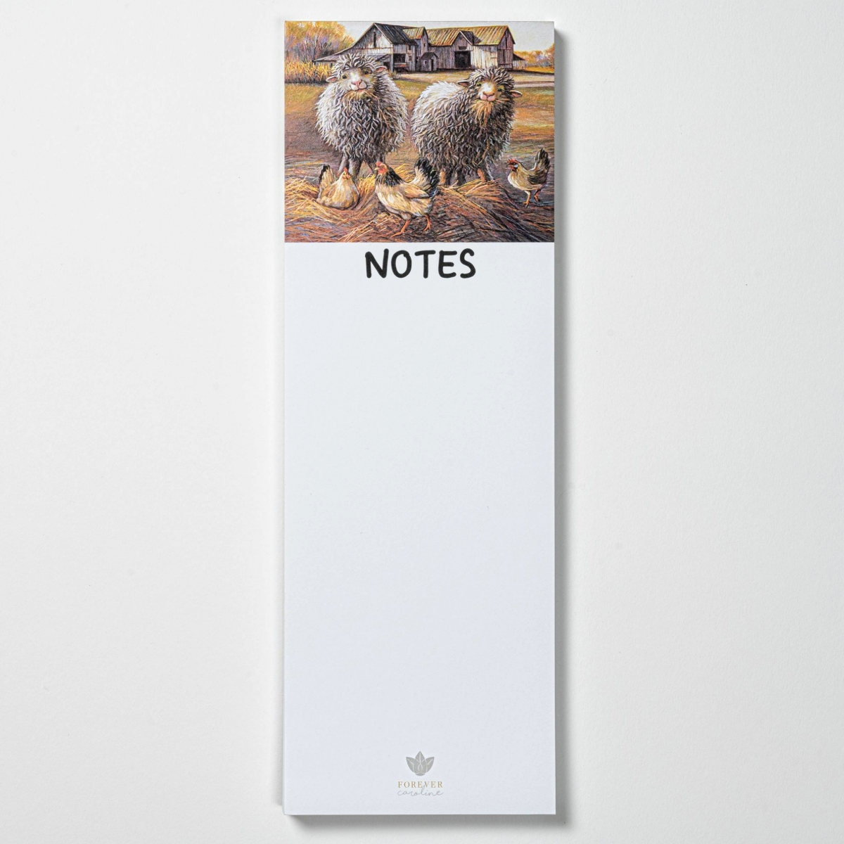 Magnetic Notepad w/ Sheep & Hens Barnyard Artwork | Cute Sheep Memo Pad