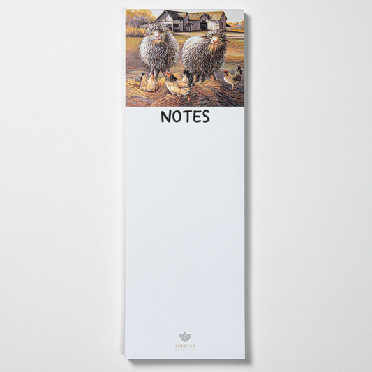 Magnetic Notepad w/ Sheep & Hens Barnyard Artwork | Cute Sheep Memo Pad