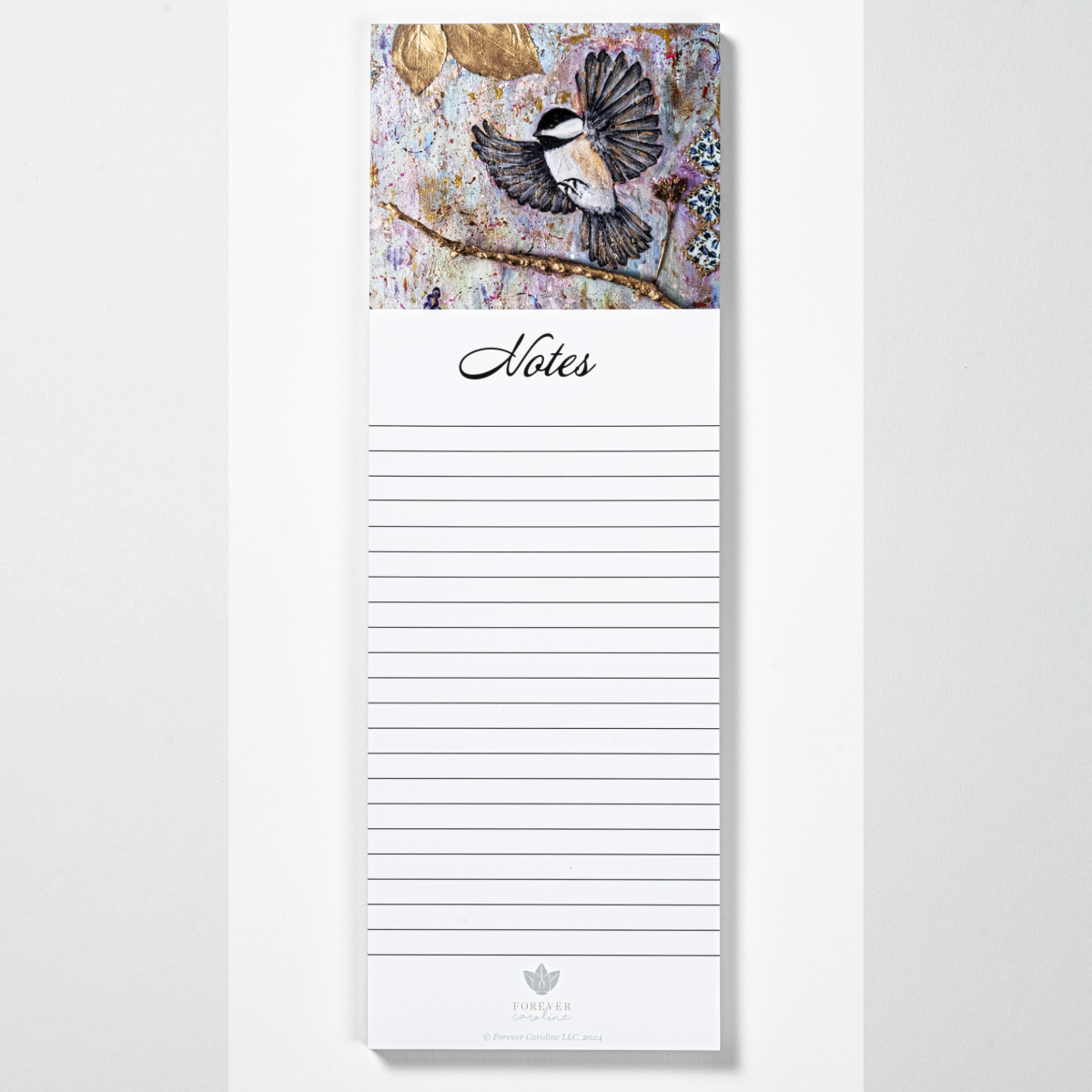 Magnetic Notepad w/ Elegant Chickadee Artwork | Pretty Bird Memo Pad
