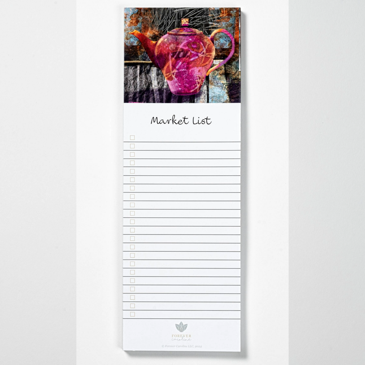 Magnetic Notepad w/ Pink Teapot Art | Pretty Market List