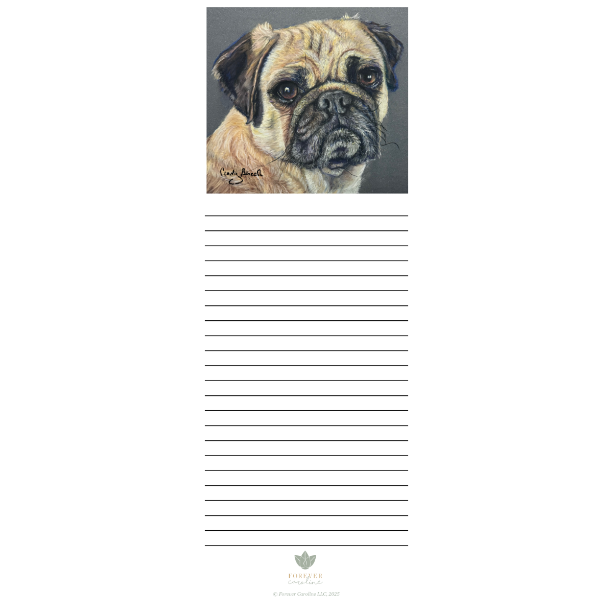 Magnetic Notepad w/ Original Pug Dog Artwork | Cute Dog Memo Pad