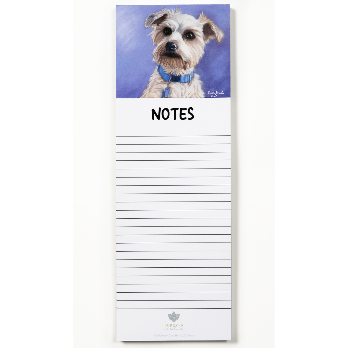 Magnetic Notepad w/ White Terrier Artwork | Cute Dog Memo Pad