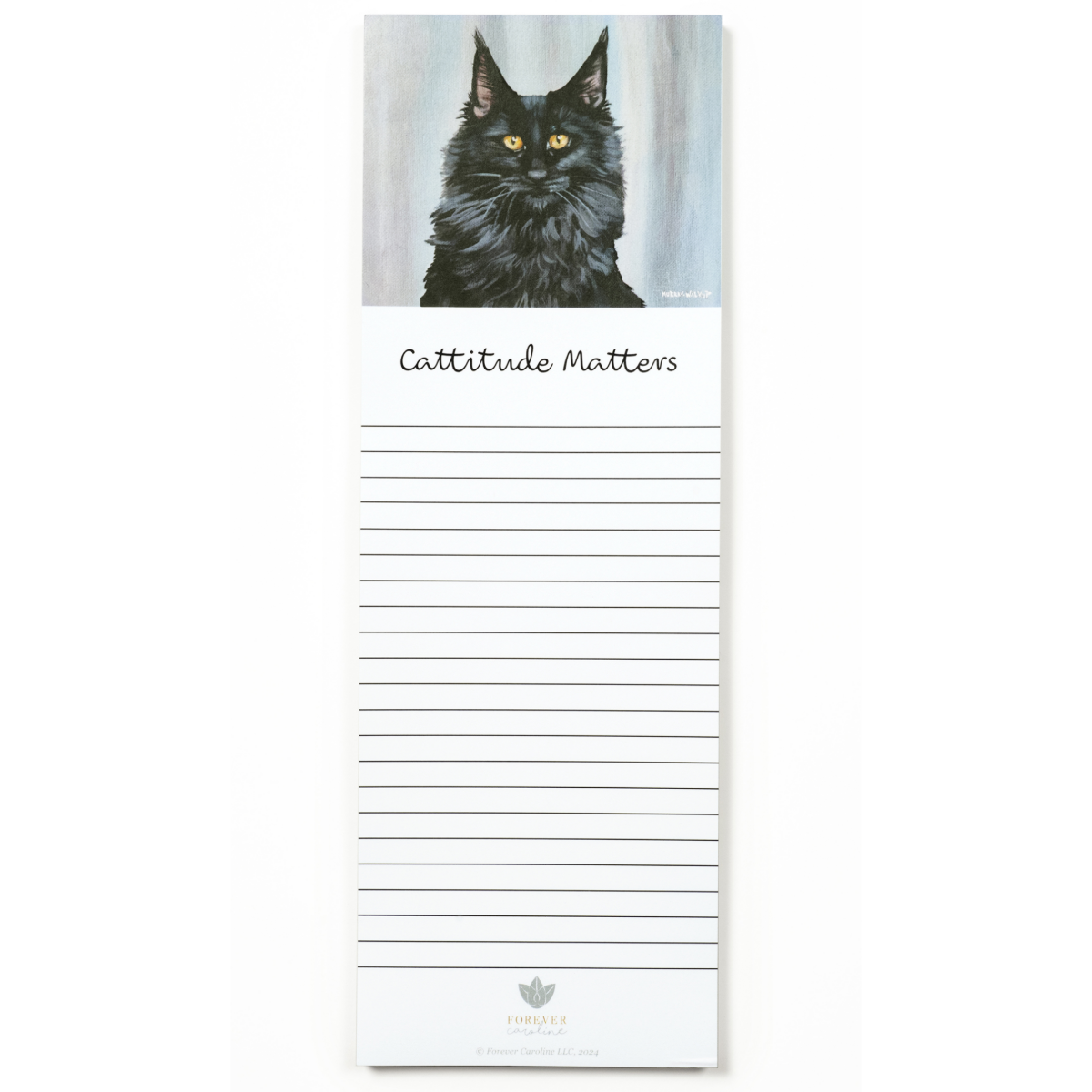 Magnetic Notepad w/ Black Cat Original Art & "Cattitude Matters" Message | Cute Cat Memo Pad