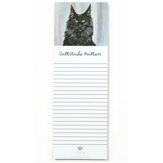 Magnetic Notepad w/ Black Cat Original Art & "Cattitude Matters" Message | Cute Cat Memo Pad