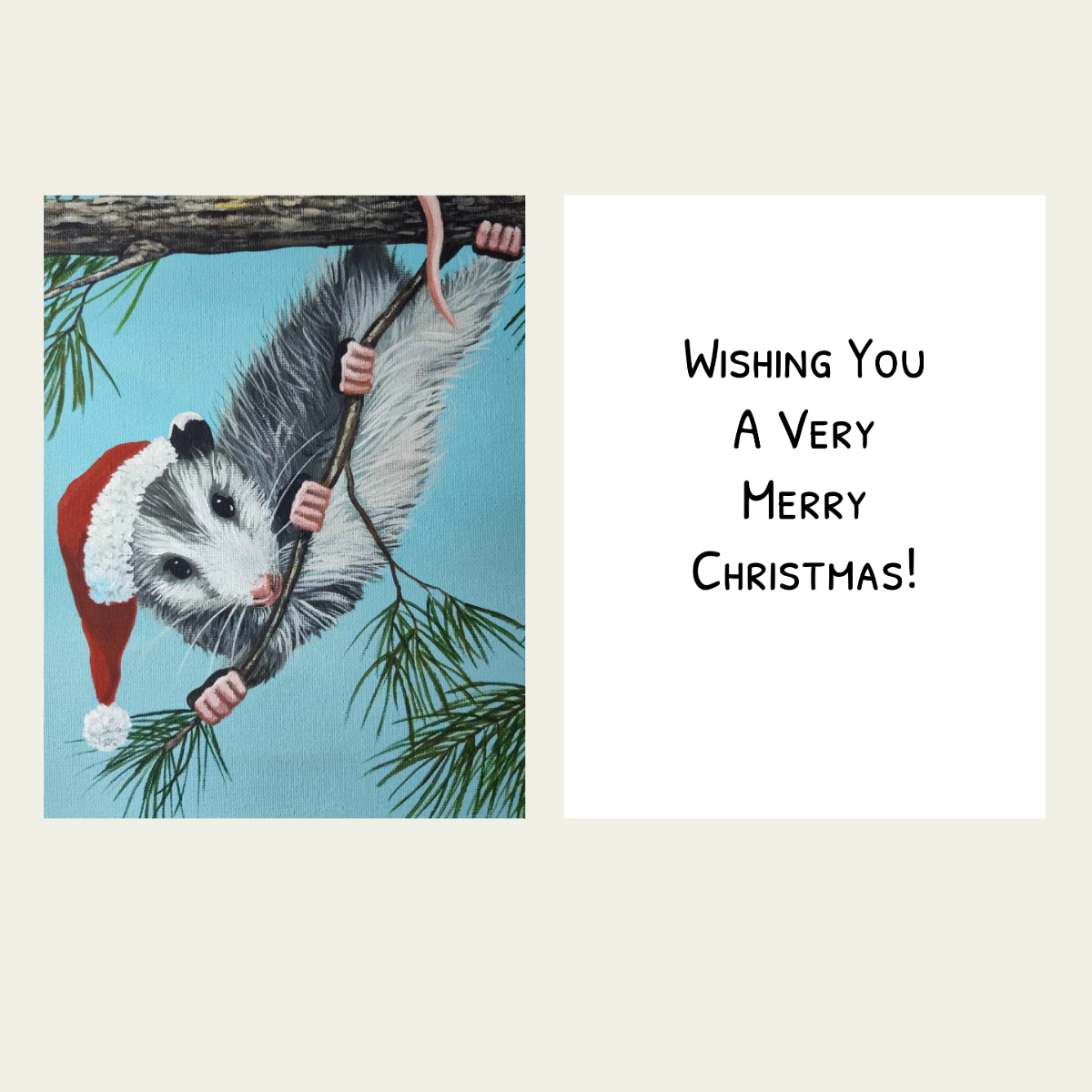 Opossum Santa Christmas Card OR 4-Card Set