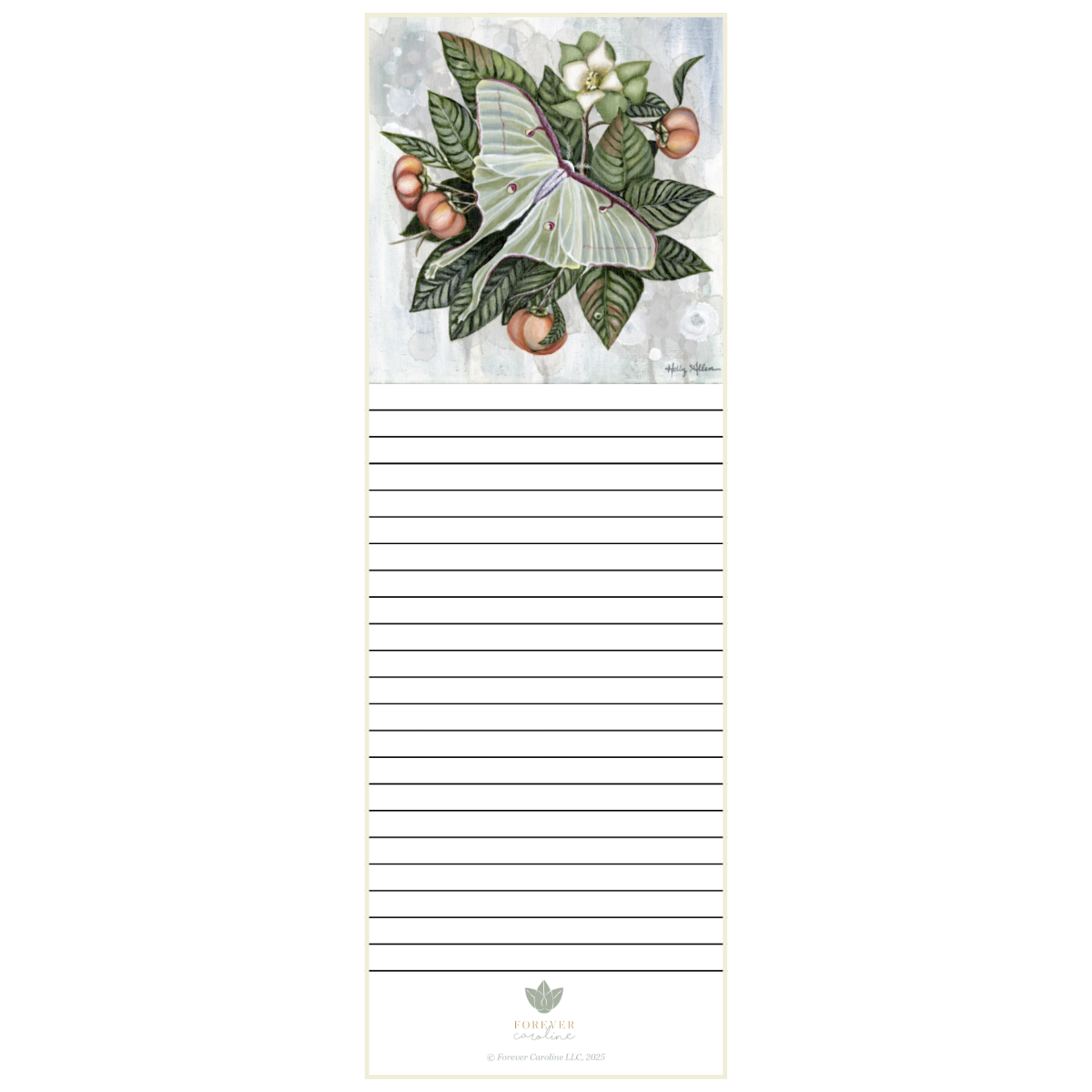 Luna Moth and Persimmon Magnetic Notepad | Botanical Stationery
