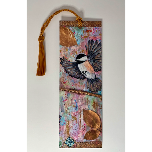 Bookmark w/ Chickadee Bird Artwork | Double-Sided with Tassel