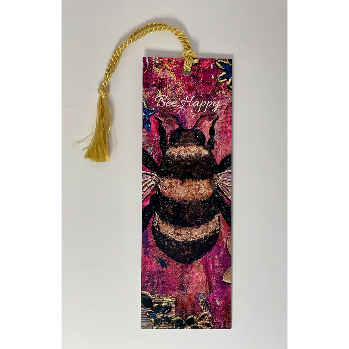 Bookmark w/ Bee Artwork & "Bee Happy" Message | Double-Sided w/ Tassel