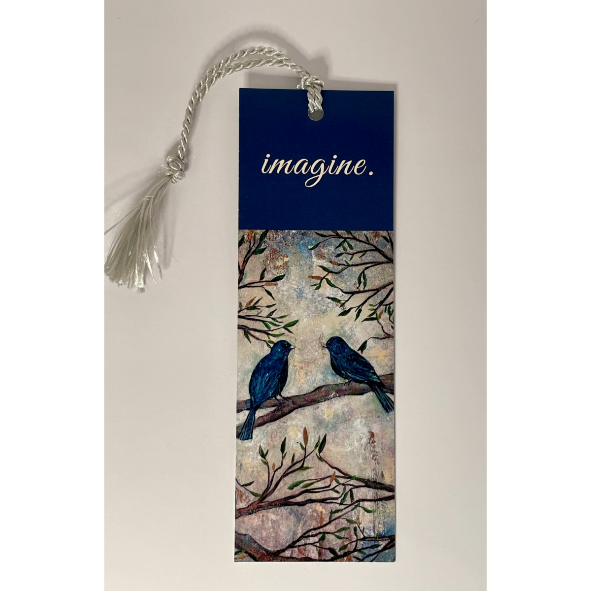 Bookmark w/ Birds & Branches Artwork & "Imagine" Message | Double-Sided w/ Tassel