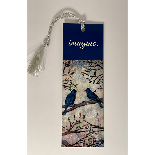 Bookmark w/ Birds & Branches Artwork & "Imagine" Message | Double-Sided w/ Tassel