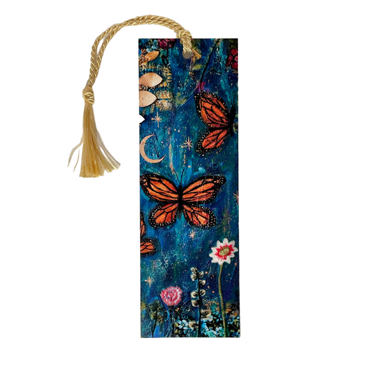 Bookmark w/ Butterflies Mixed Media Artwork | Double-Sided w/ Tassel