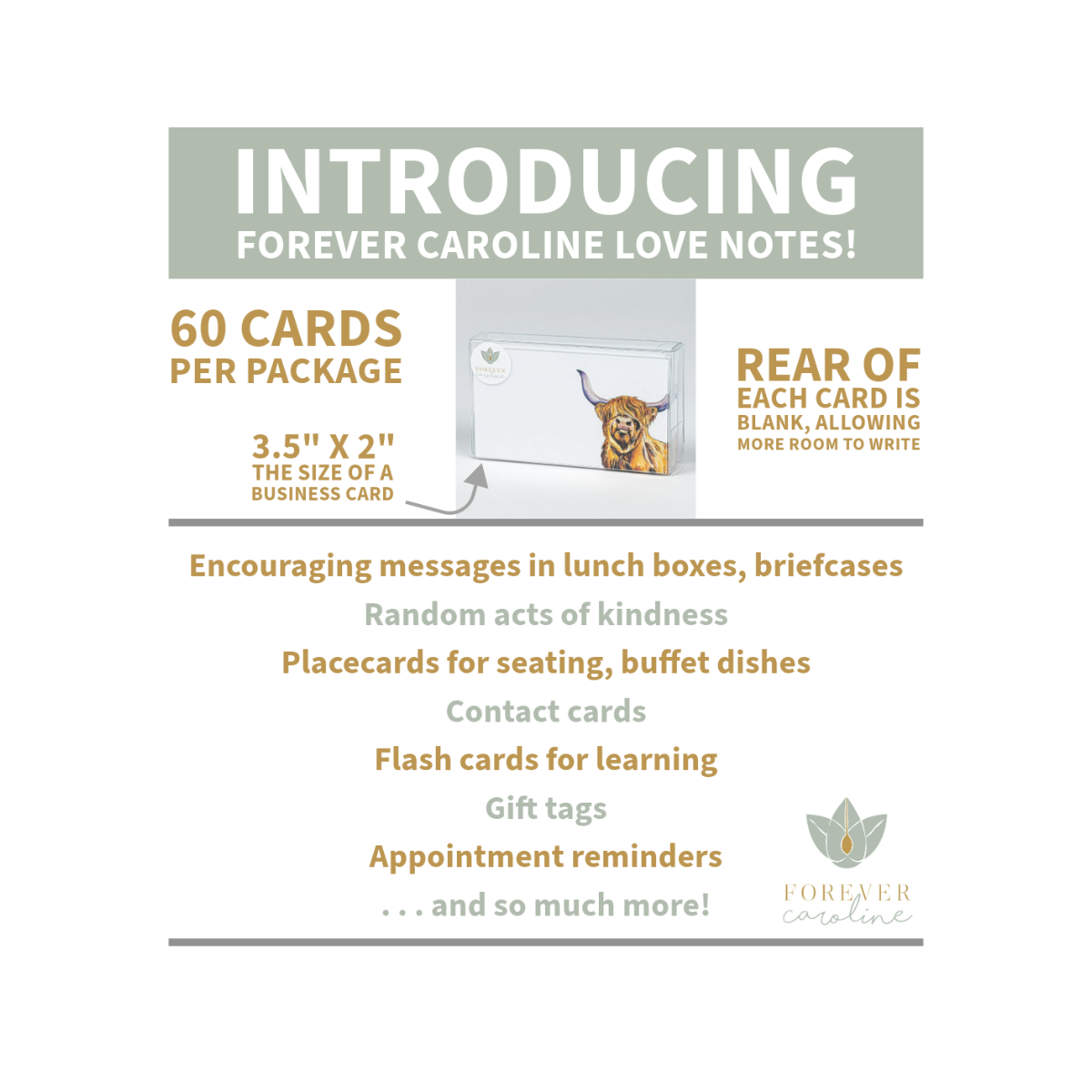 Highland Cow "Love Notes" Pack of 60 Tiny Cards