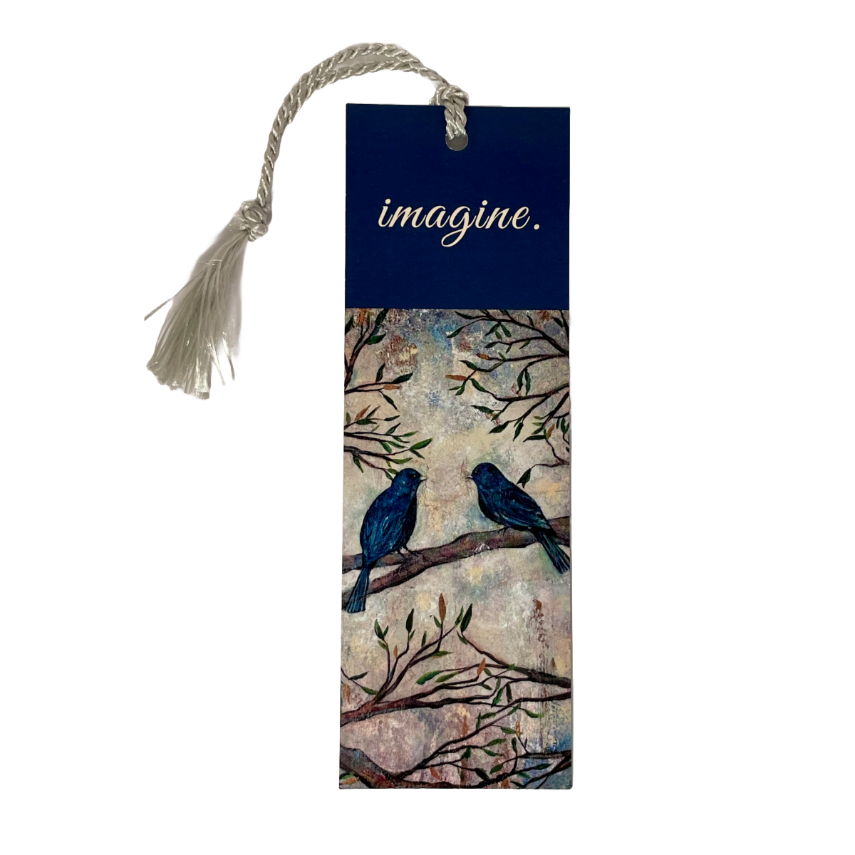 Bookmark w/ Birds & Branches Artwork & "Imagine" Message | Double-Sided w/ Tassel